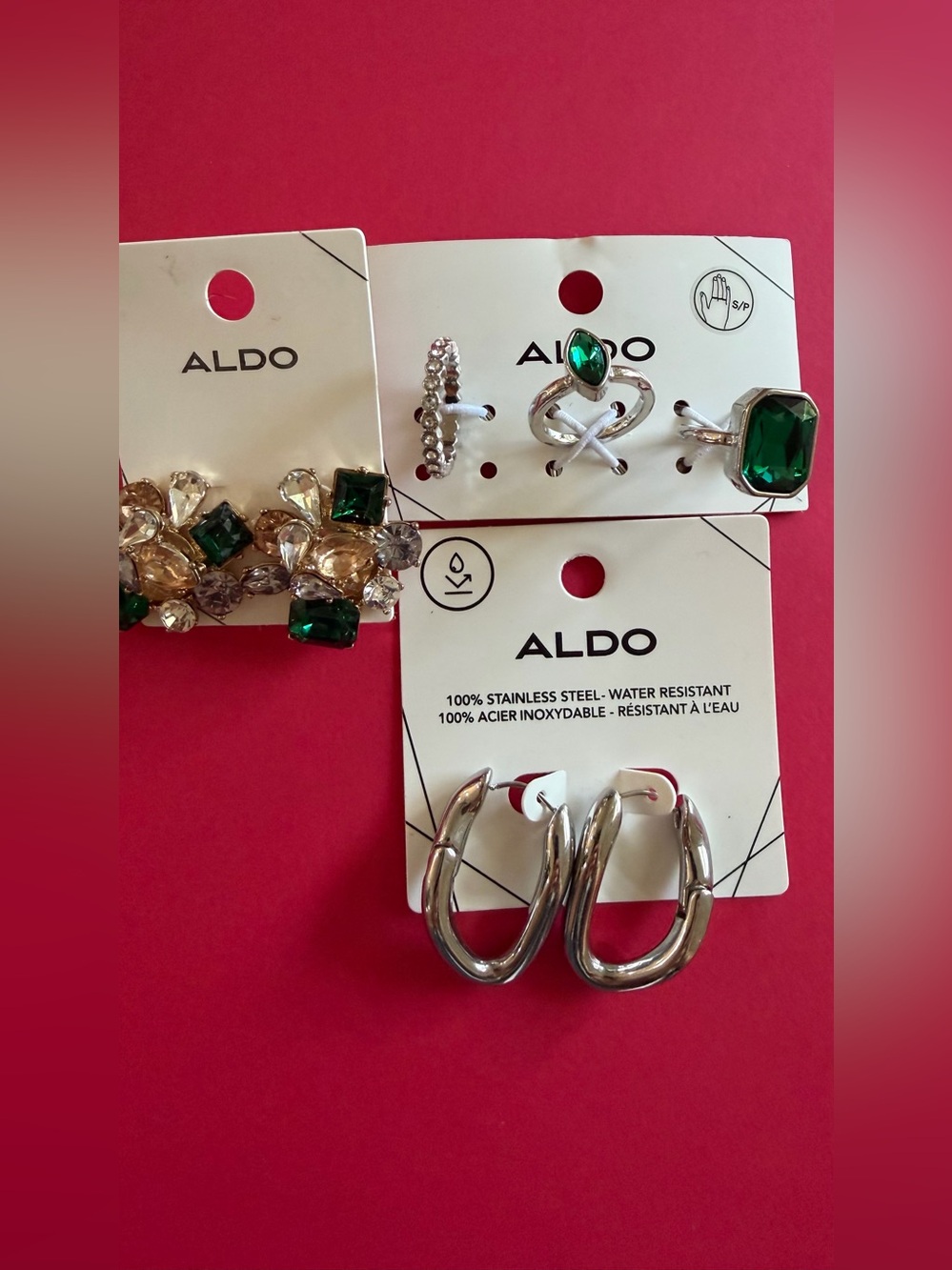 ALDO S/P Rings Green and Silver Mixed Earring Set